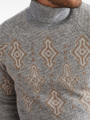 BRUNELLO CUCINELLI Luxe Geometric Turtleneck Sweater in Alpaca Blend