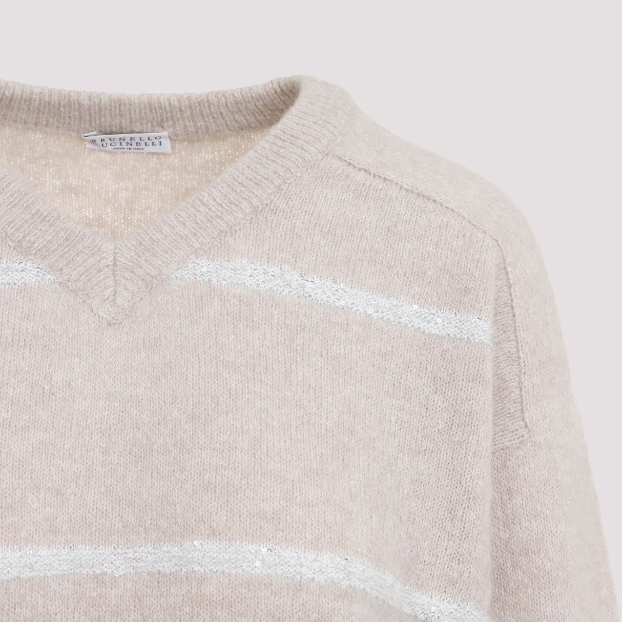 BRUNELLO CUCINELLI Alpaca, Cotton and Wool Sweater with Sequins - V-Neckline