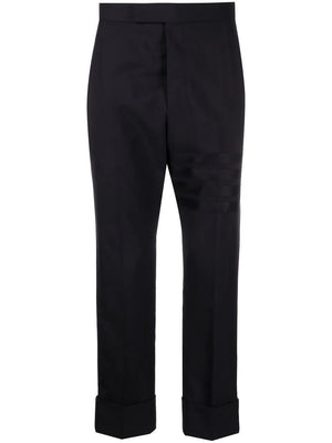 THOM BROWNE Tailored Blue Wool Trousers with Tricolor Detail