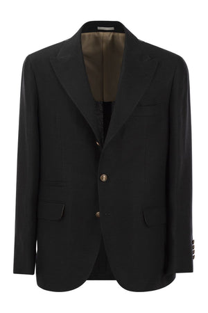 BRUNELLO CUCINELLI Men's Deconstructed Linen, Wool, and Silk Jacket with Large Lapel - Spring/Summer 2025