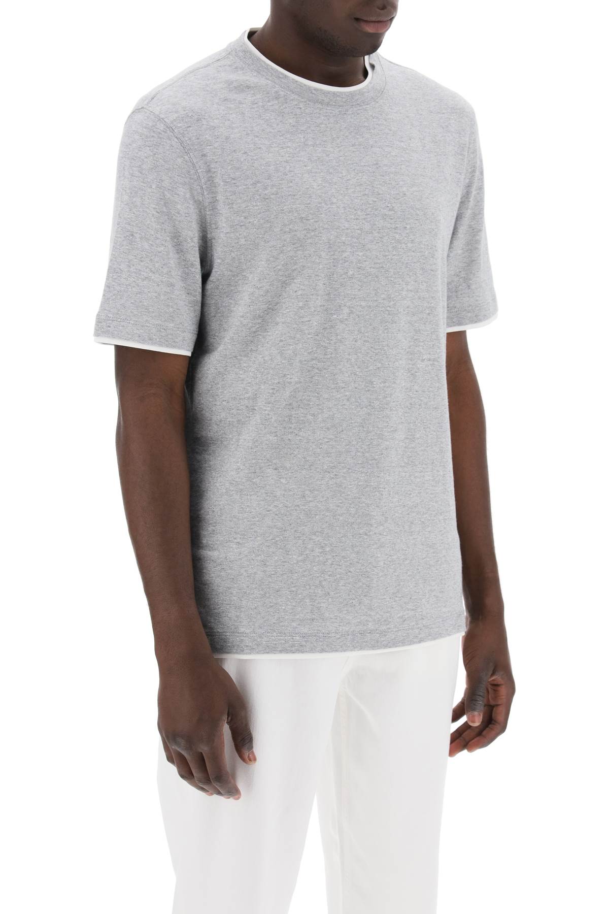 BRUNELLO CUCINELLI Men's Layered-Effect Beige T-Shirt - SS24 Collection