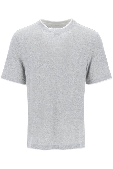 BRUNELLO CUCINELLI Men's Layered-Effect Beige T-Shirt - SS24 Collection