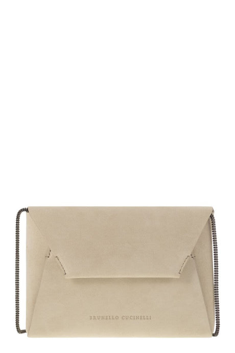 BRUNELLO CUCINELLI Mini Suede Clutch Handbag with Precious Chain