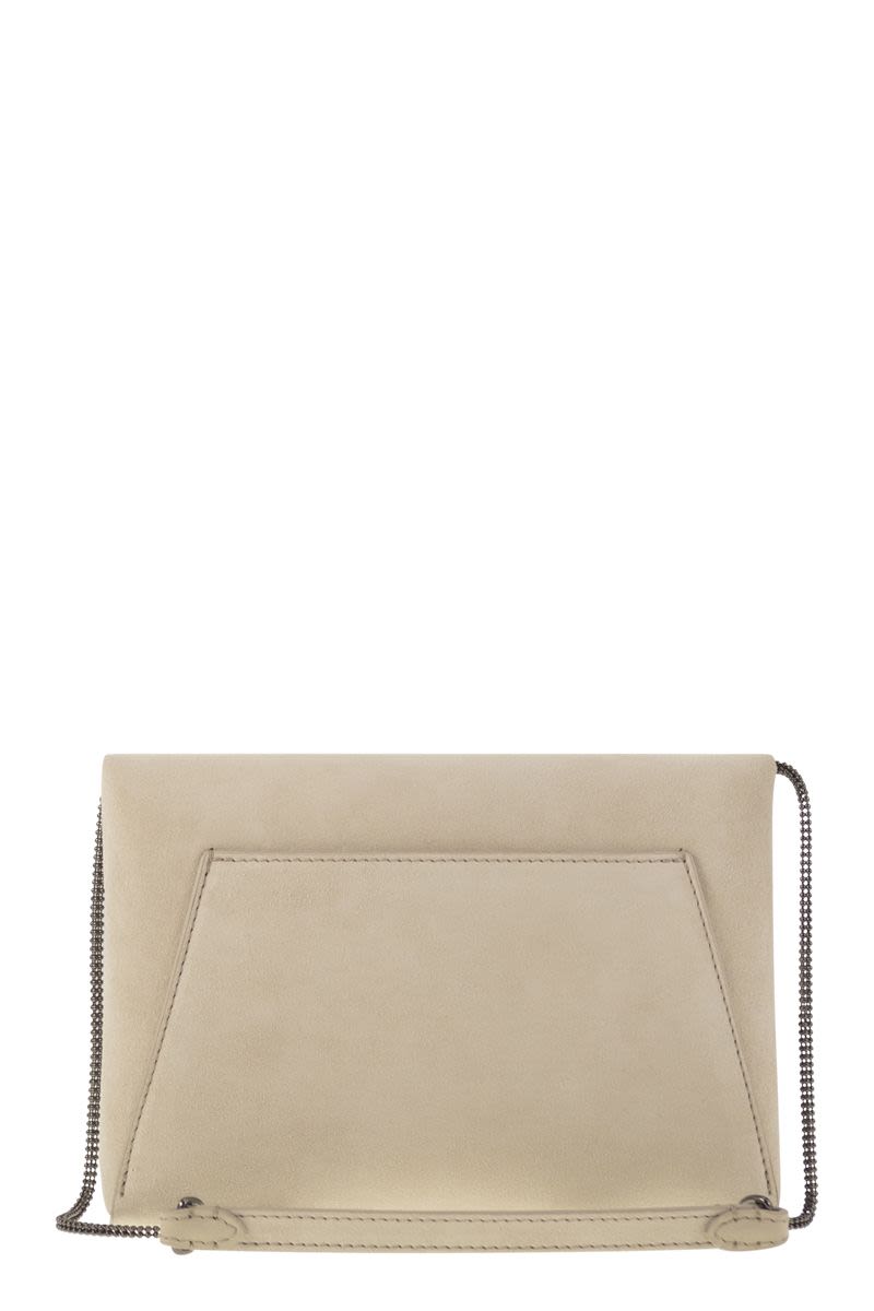 BRUNELLO CUCINELLI Mini Suede Clutch Handbag with Precious Chain