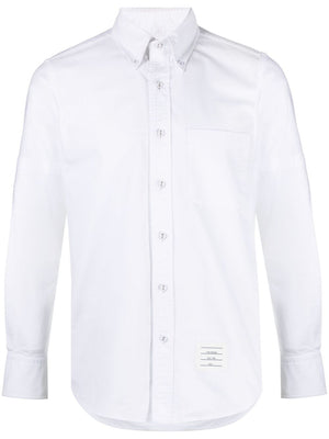 THOM BROWNE Classic Cotton Button-Down Shirt with Logo Patch for Men