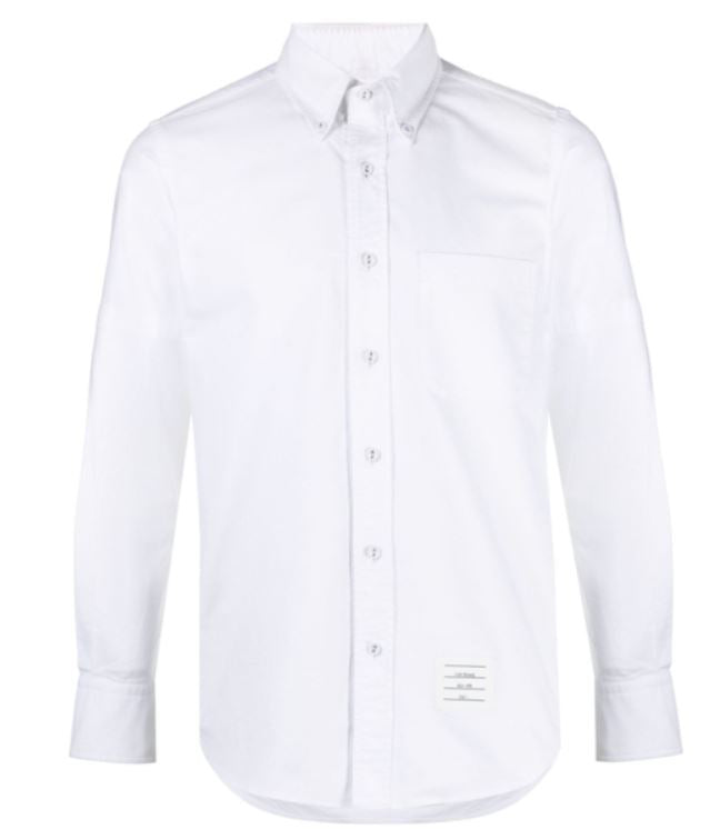 THOM BROWNE Classic Cotton Button-Down Shirt with Logo Patch for Men