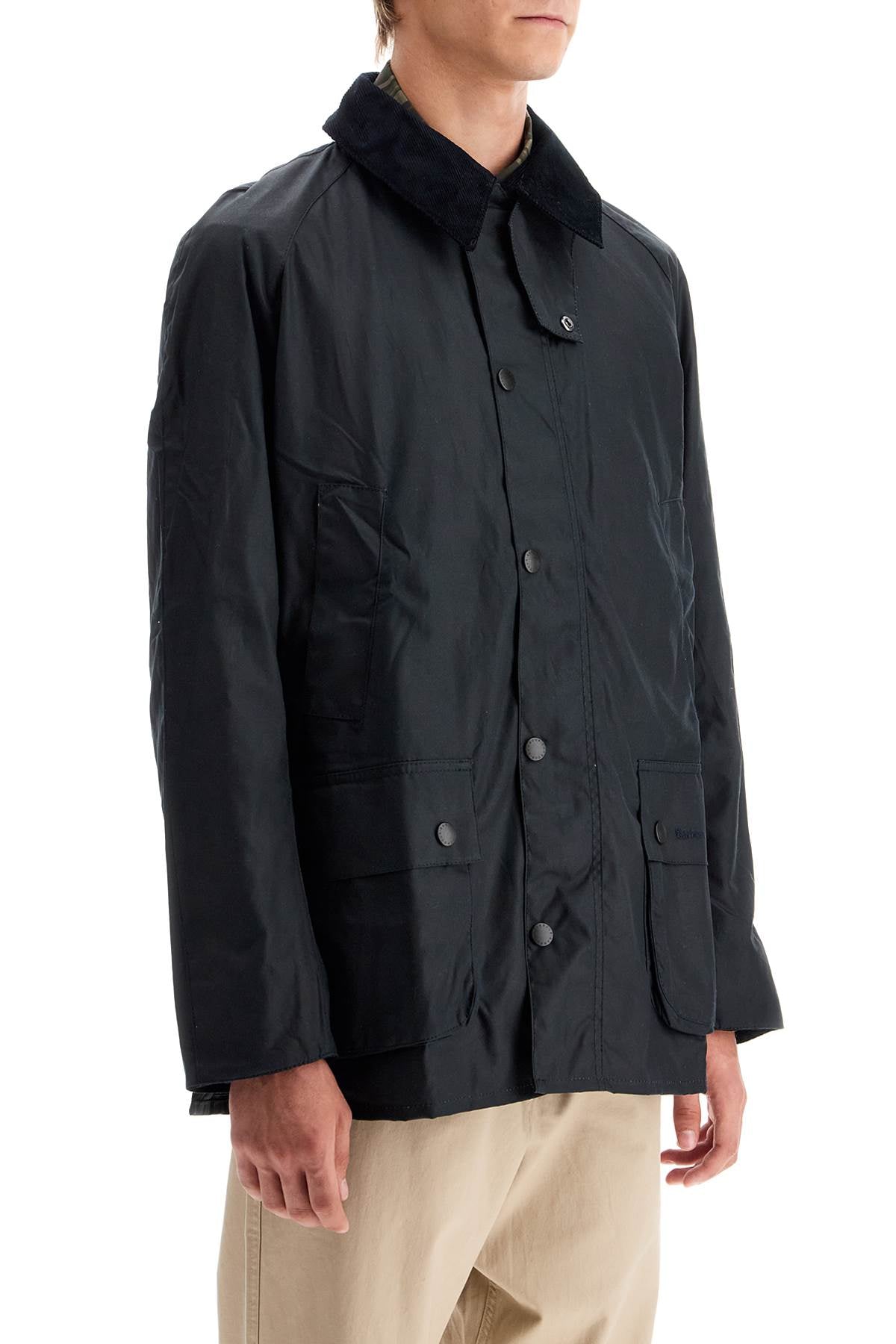 BARBOUR Men's Straight Silhouette Waxed Jacket with Raglan Sleeves