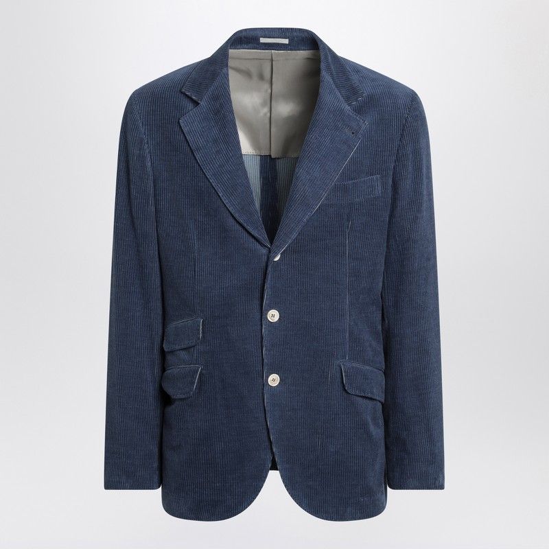 BRUNELLO CUCINELLI Classic Blue Corduroy Jacket for Men - FW24