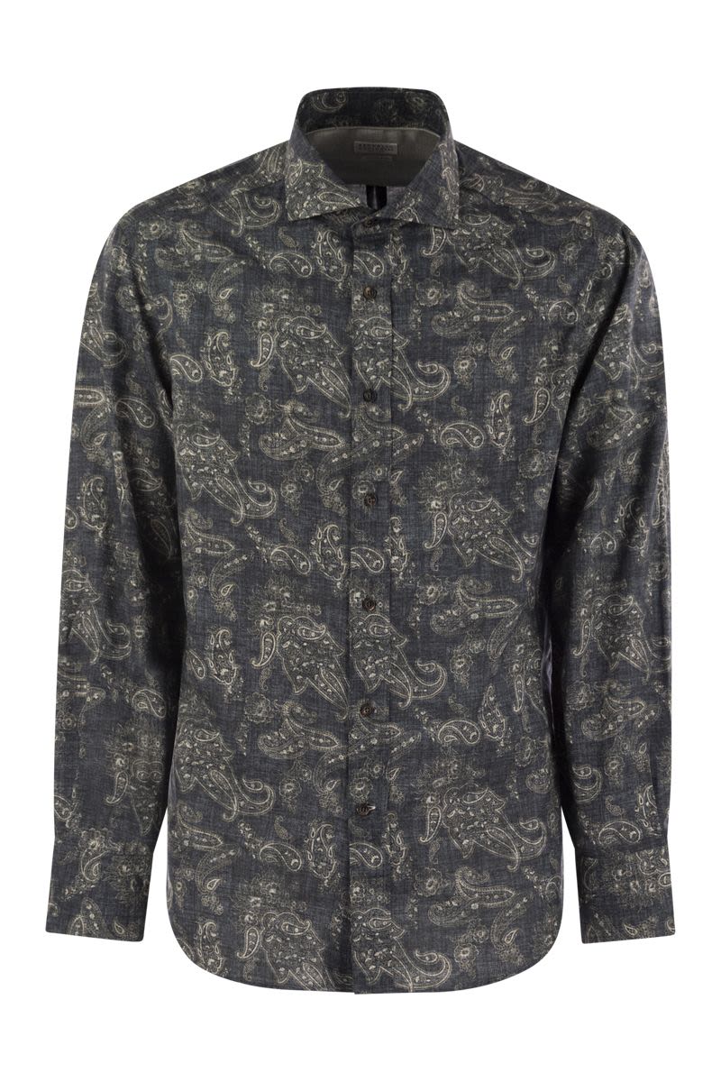 BRUNELLO CUCINELLI Slim Fit Paisley Cotton Canvas Shirt