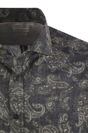 BRUNELLO CUCINELLI Slim Fit Paisley Cotton Canvas Shirt