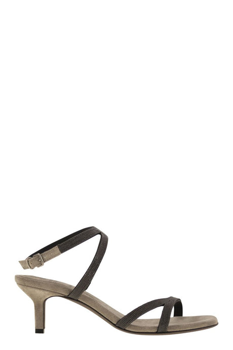 BRUNELLO CUCINELLI Suede City Heels with Precious Straps - 5.5 cm Heel Height