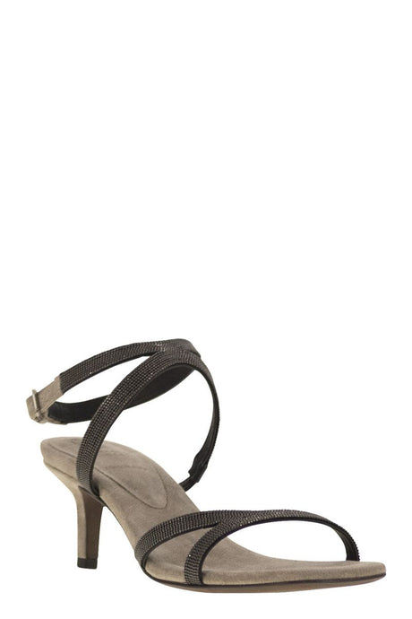 BRUNELLO CUCINELLI Suede City Heels with Precious Straps - 5.5 cm Heel Height