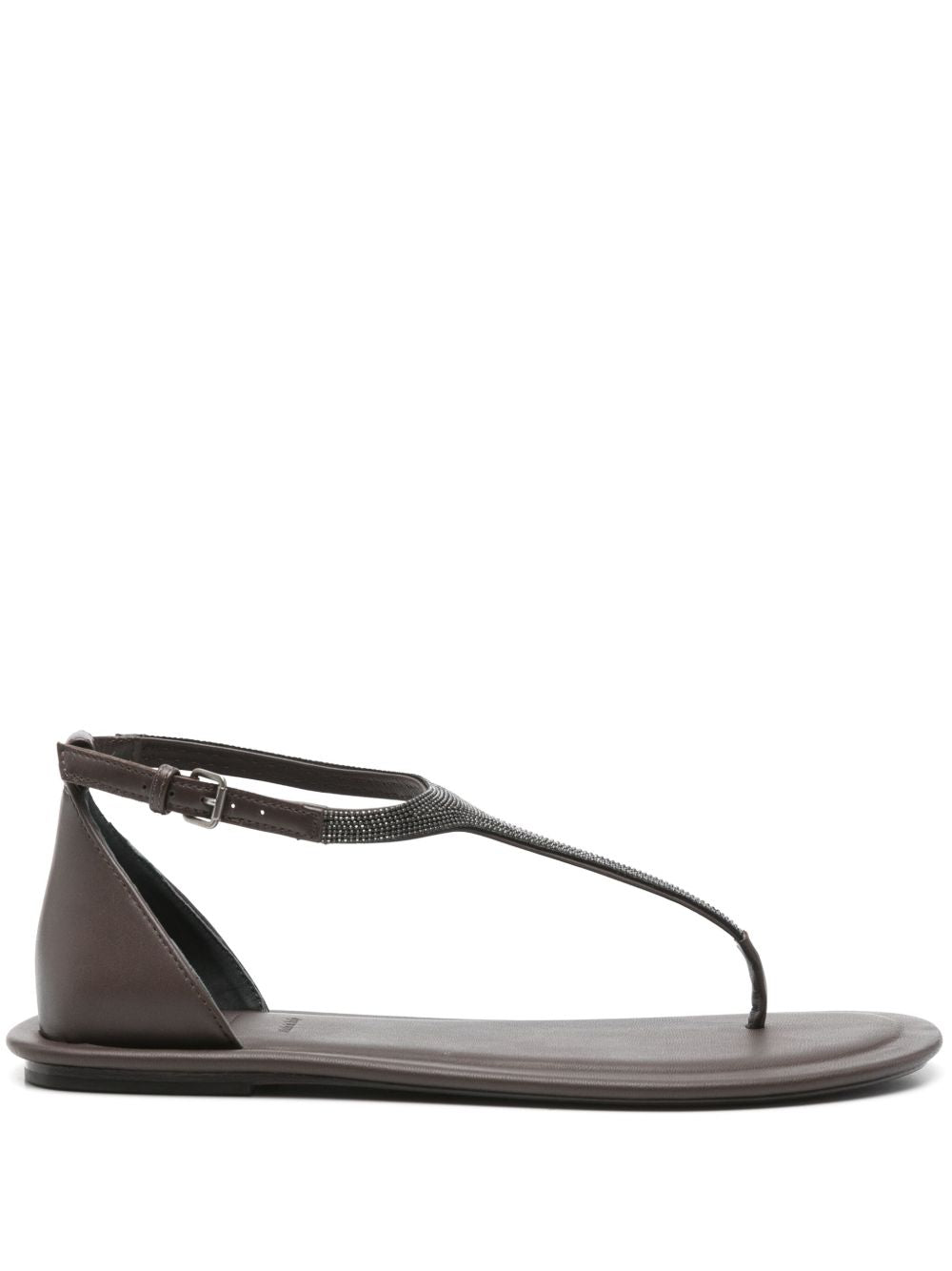 BRUNELLO CUCINELLI Leather Thong Sandals with Buckle Strap for Women