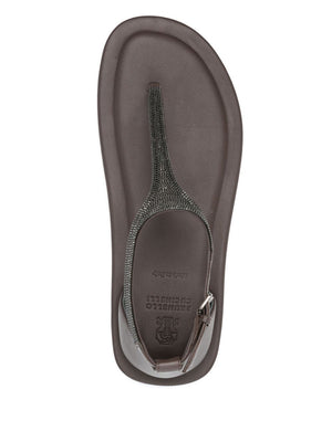 BRUNELLO CUCINELLI Leather Thong Sandals with Buckle Strap for Women