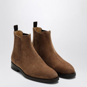 BRUNELLO CUCINELLI Men's Suede Chelsea Boot - Round Toe with Elastic Side Straps