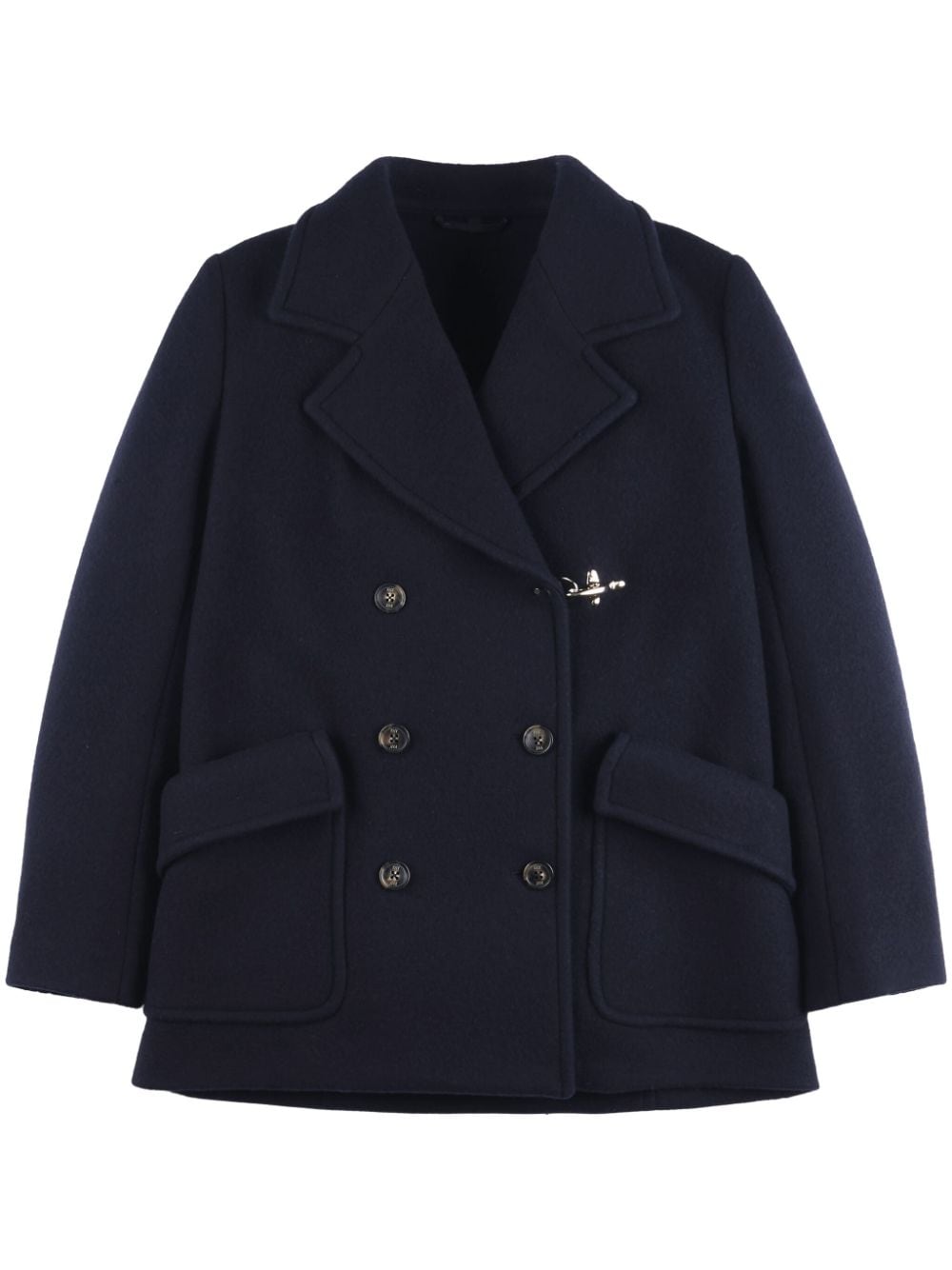 FAY Women's Wool Double-Breasted Pacoat with Notched Lapels