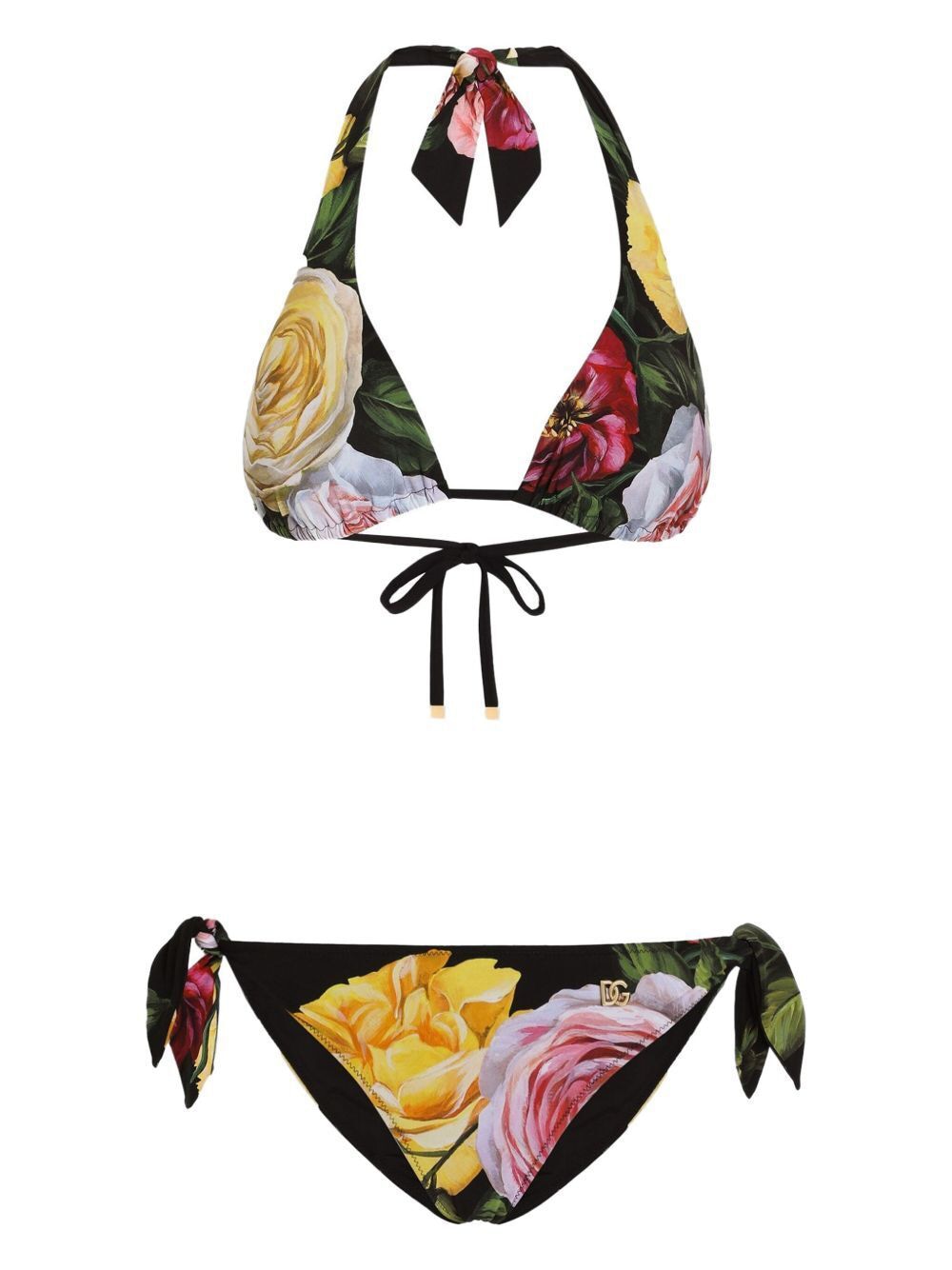 DOLCE & GABBANA Padded Triangle Bikini with Rose and Peony Print