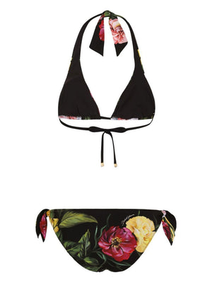 DOLCE & GABBANA Padded Triangle Bikini with Rose and Peony Print