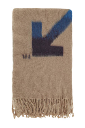 OFF-WHITE Mohair-Blend Blanket with Contrast Arrow Logo and Fringed Ends