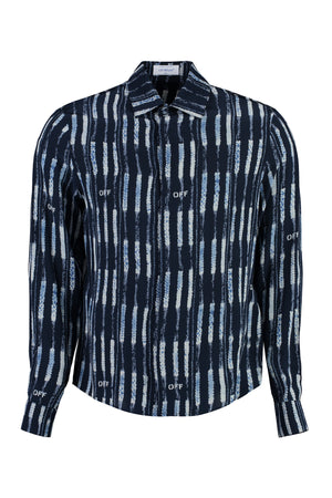 OFF-WHITE Navy Blue Striped Silk Shirt