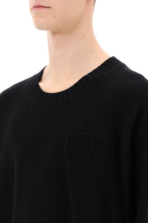 OFF-WHITE Casual Sweater with Embossed Diagonal Motif - Size L