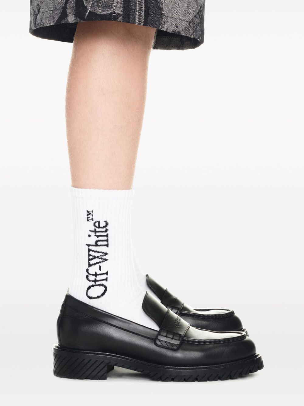 OFF-WHITE メンズ用ブラックミリタリーレザーローファー