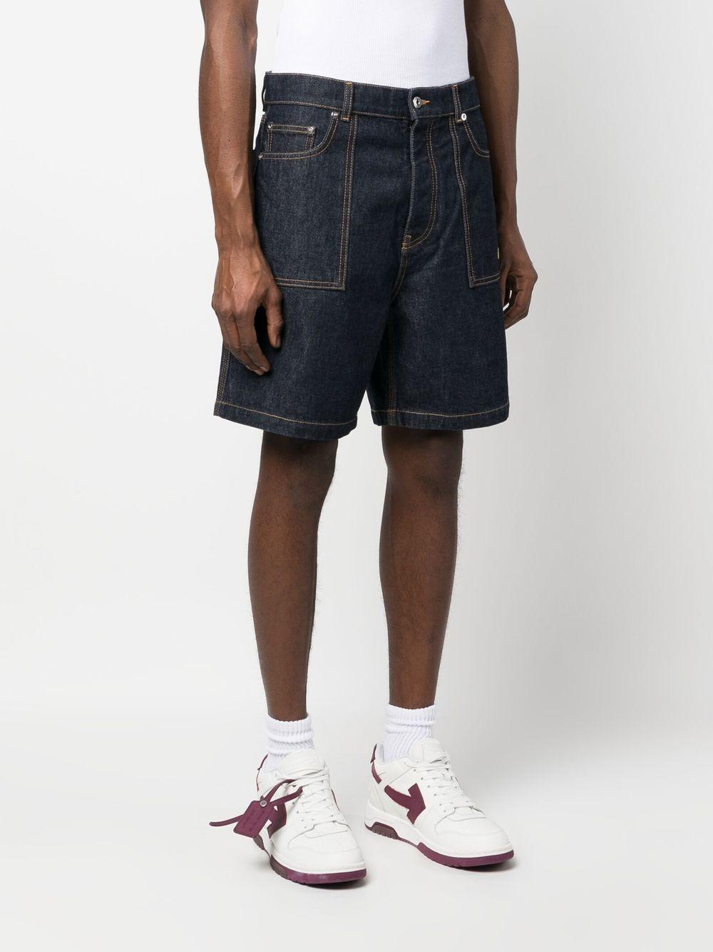 OFF-WHITE Men's Raw Denim Shorts with Vibrant Yellow Stitching