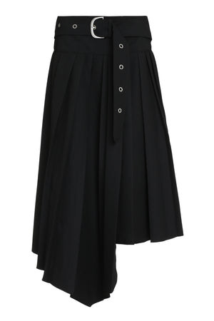 OFF-WHITE Asymmetrical Pleated Skirt with Logo Jacquard Lining and Coordinated Belt