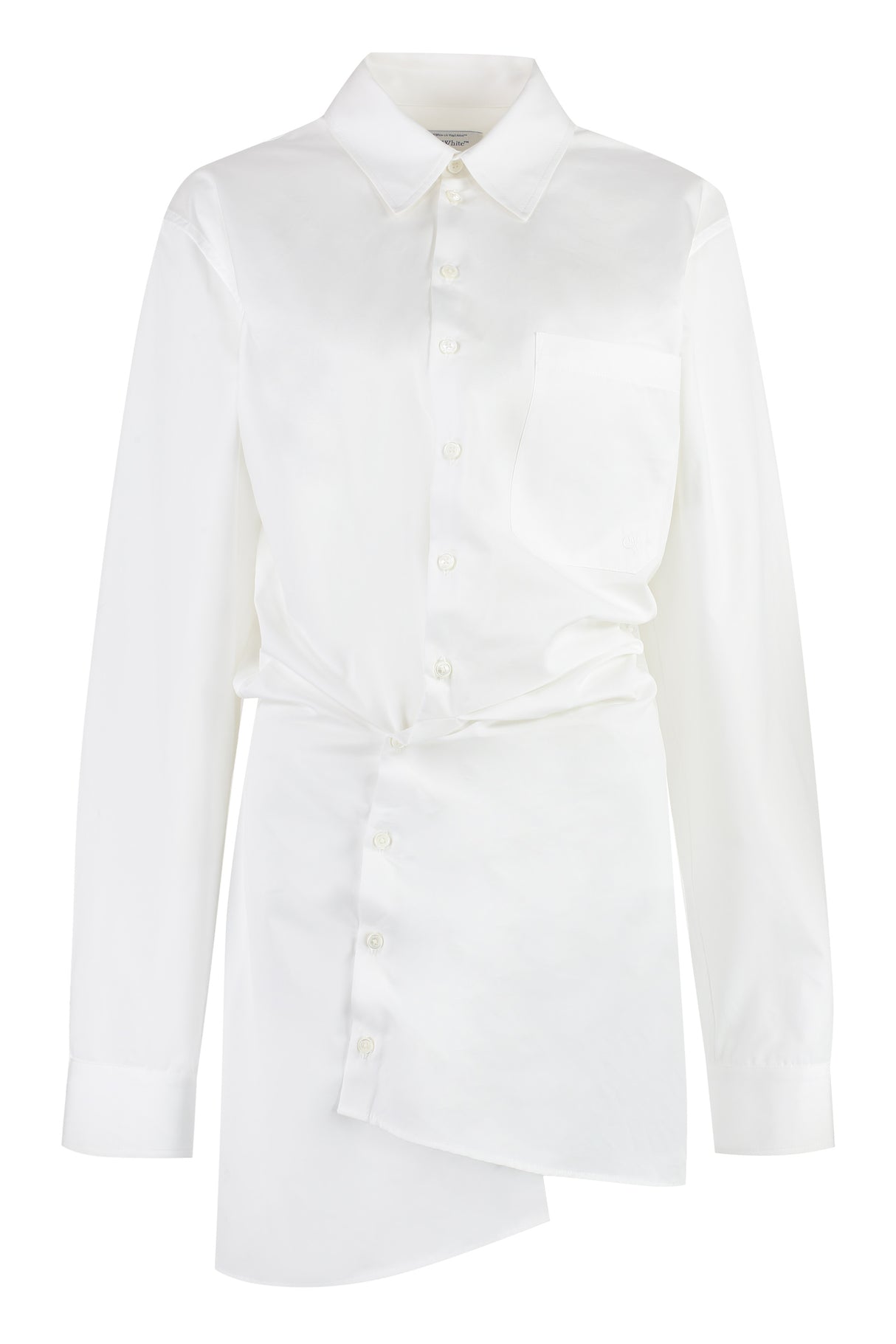 OFF-WHITE Asymmetric Cotton Shirtdress with Decorative Gathering