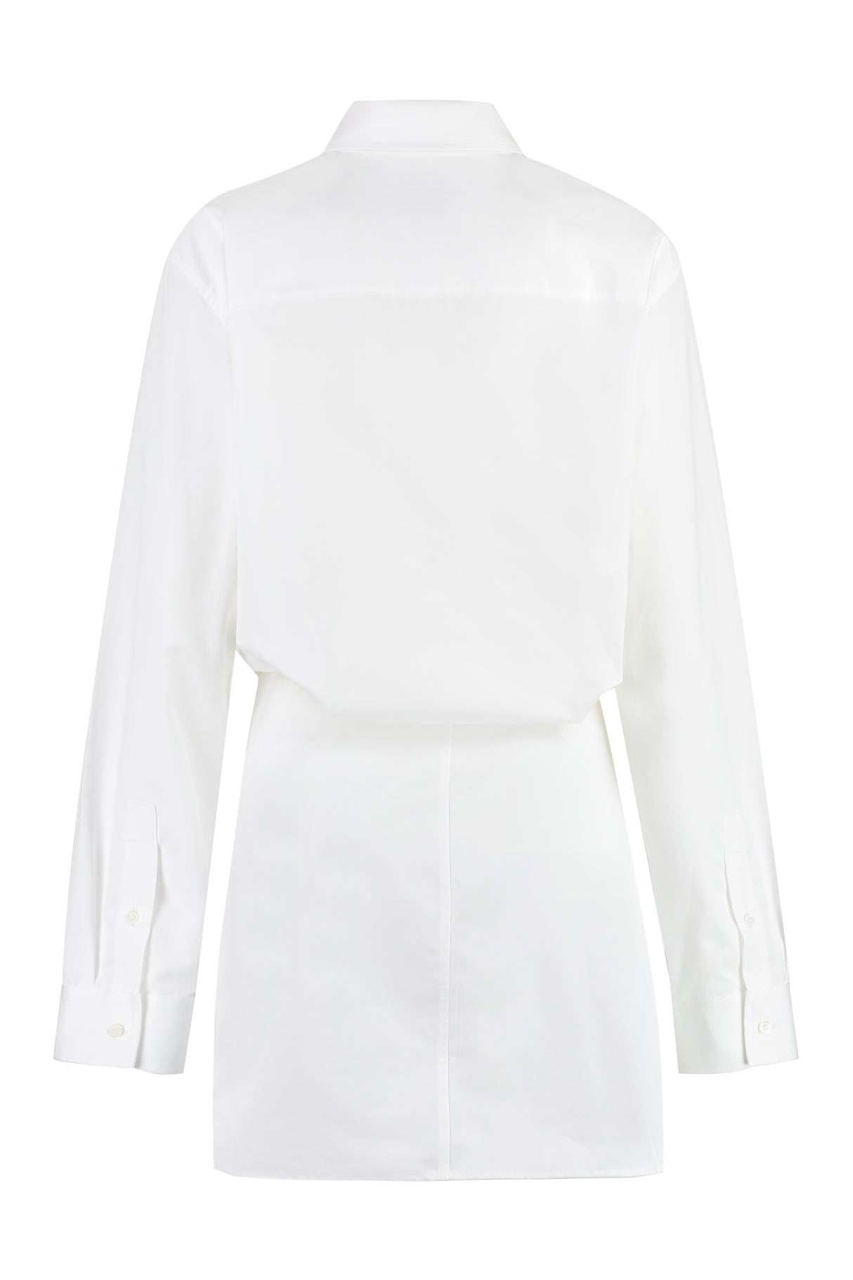 OFF-WHITE Asymmetric Cotton Shirtdress with Decorative Gathering