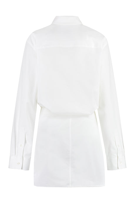 OFF-WHITE Asymmetric Cotton Shirtdress with Decorative Gathering