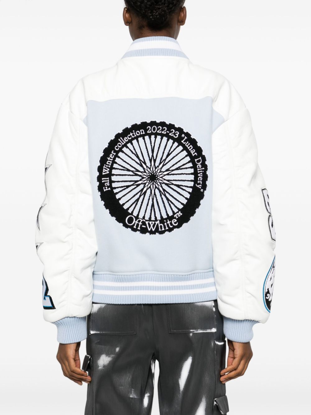 OFF-WHITE Varsity Leather Jacket in Blue