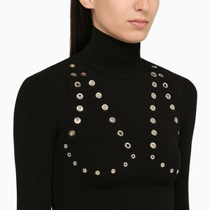 OFF-WHITE High Neck Eyelet-Embellished Knit Sweater