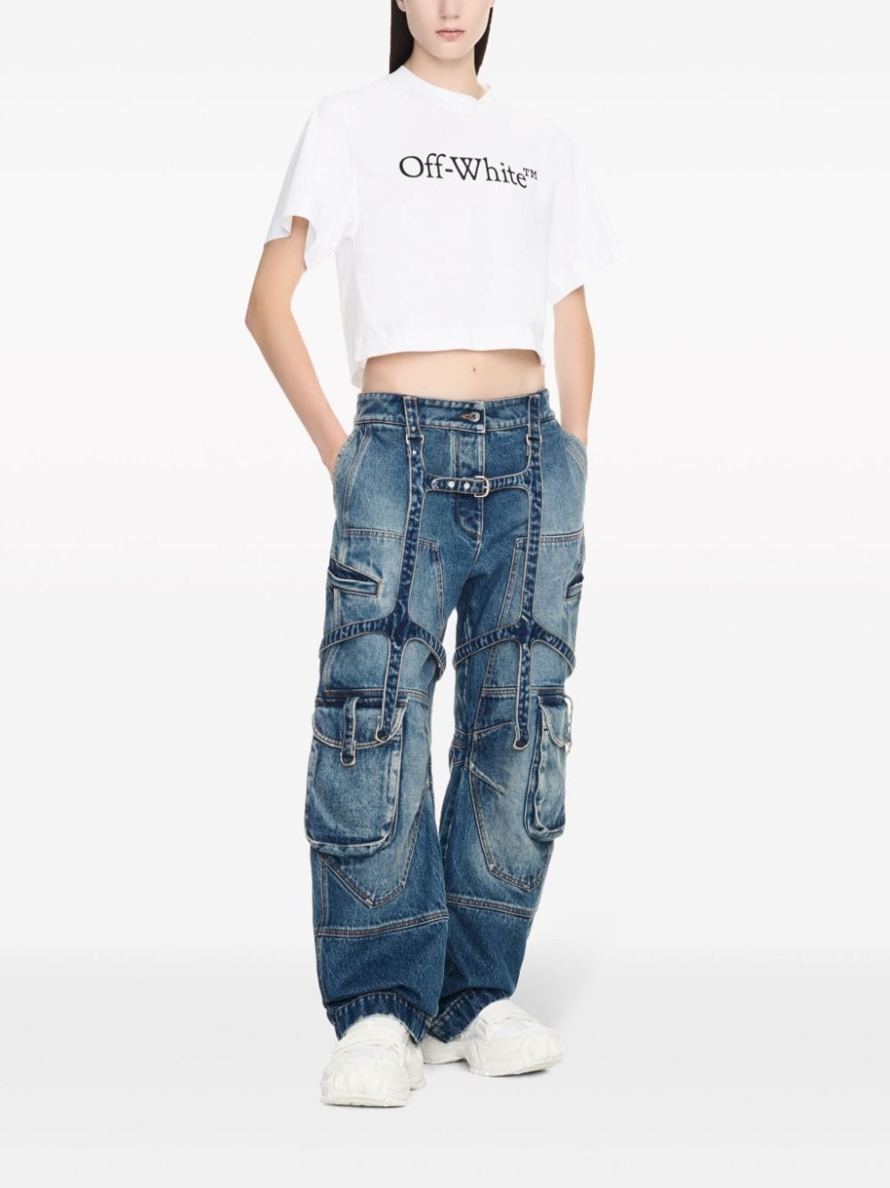 OFF-WHITE Mid-Rise Cargo Denim Jeans - Wide Leg