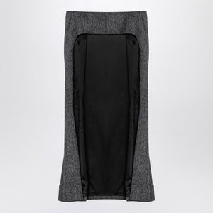 PRADA Wool Weave Midi Skirt with Pleats and Back Zip - Women's