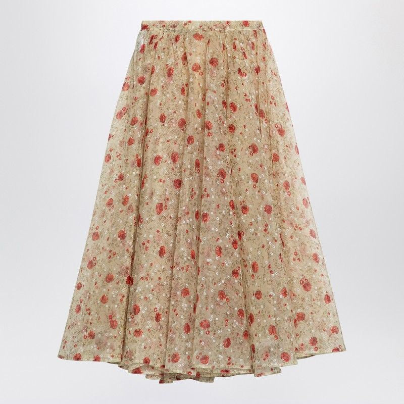 PRADA Printed Midi Skirt with Built-In Underskirt