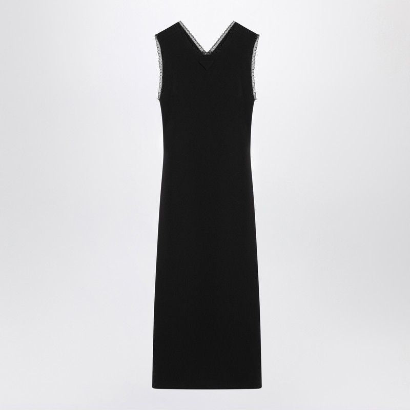 PRADA Sleeveless Midi Dress with Lace Details