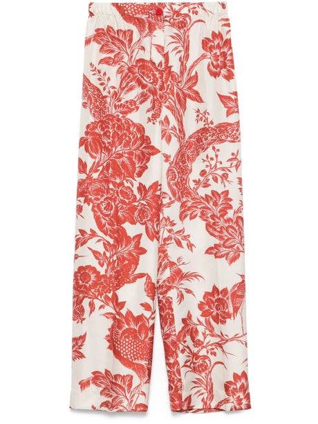 F.R.S FOR RESTLESS SLEEPERS Printed Silk Trousers with Button Fly and Elastic Waist