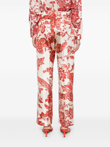 F.R.S FOR RESTLESS SLEEPERS Printed Silk Trousers with Button Fly and Elastic Waist