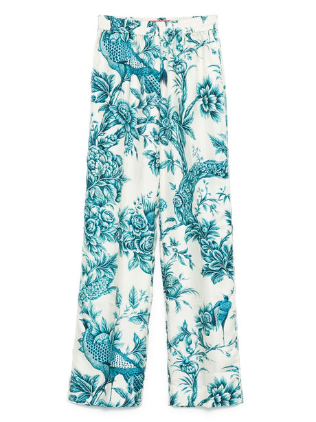 F.R.S FOR RESTLESS SLEEPERS Printed Silk Trousers with Piped-Trim for Women