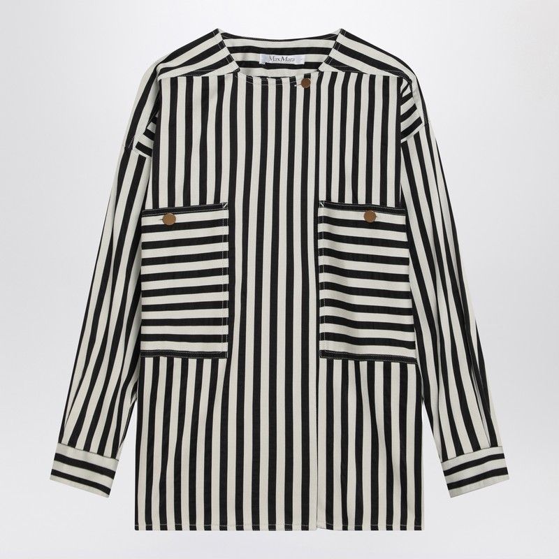 MAX MARA Fluid Line Striped Blouse with Side Slits and Buttoned Cuffs