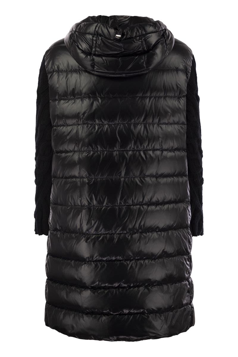 HERNO Elegant Long Down Jacket with Wool-Textured Sleeves