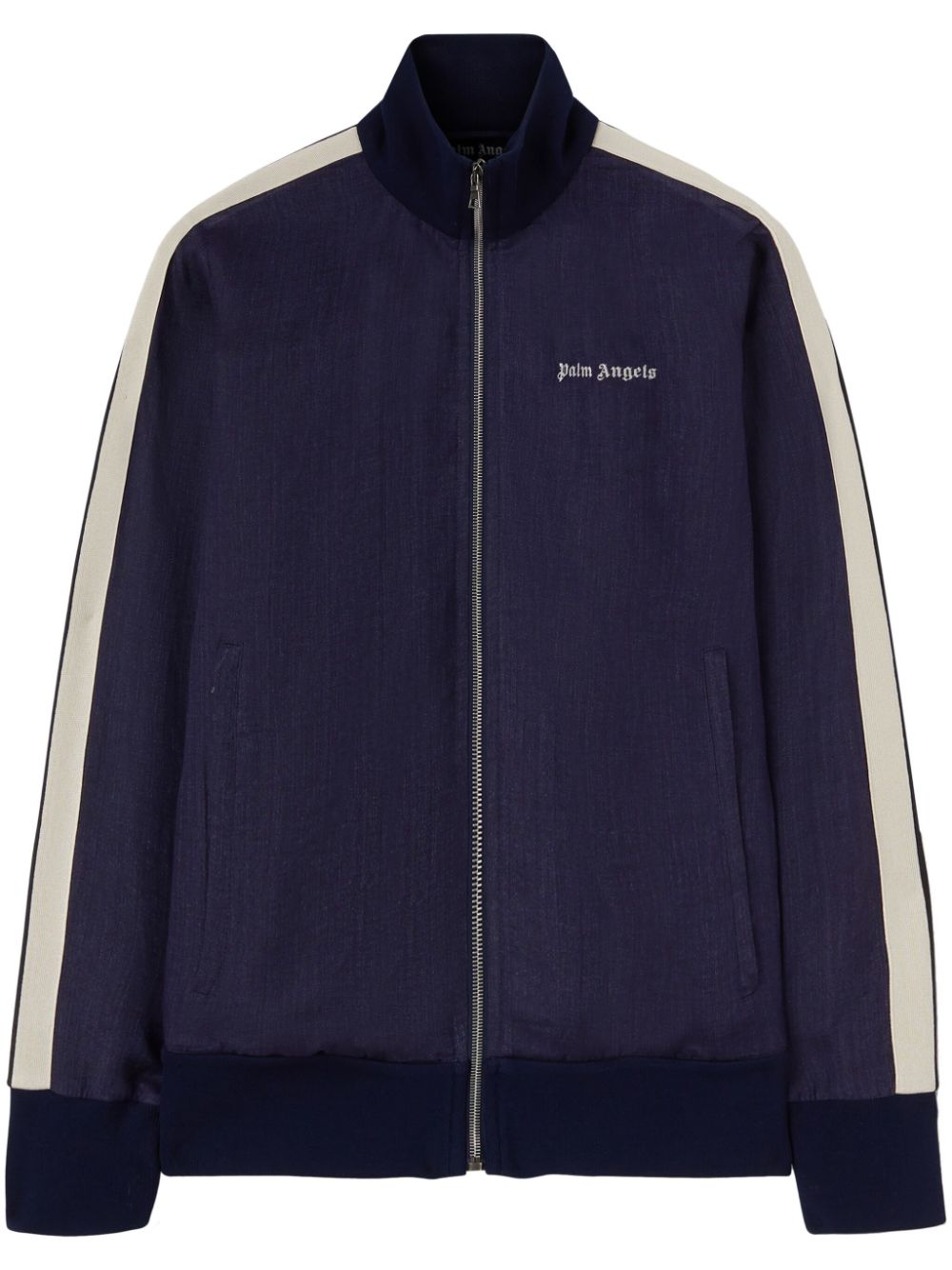 PALM ANGELS Navy Blue Linen Track Jacket for Men with Side Stripes