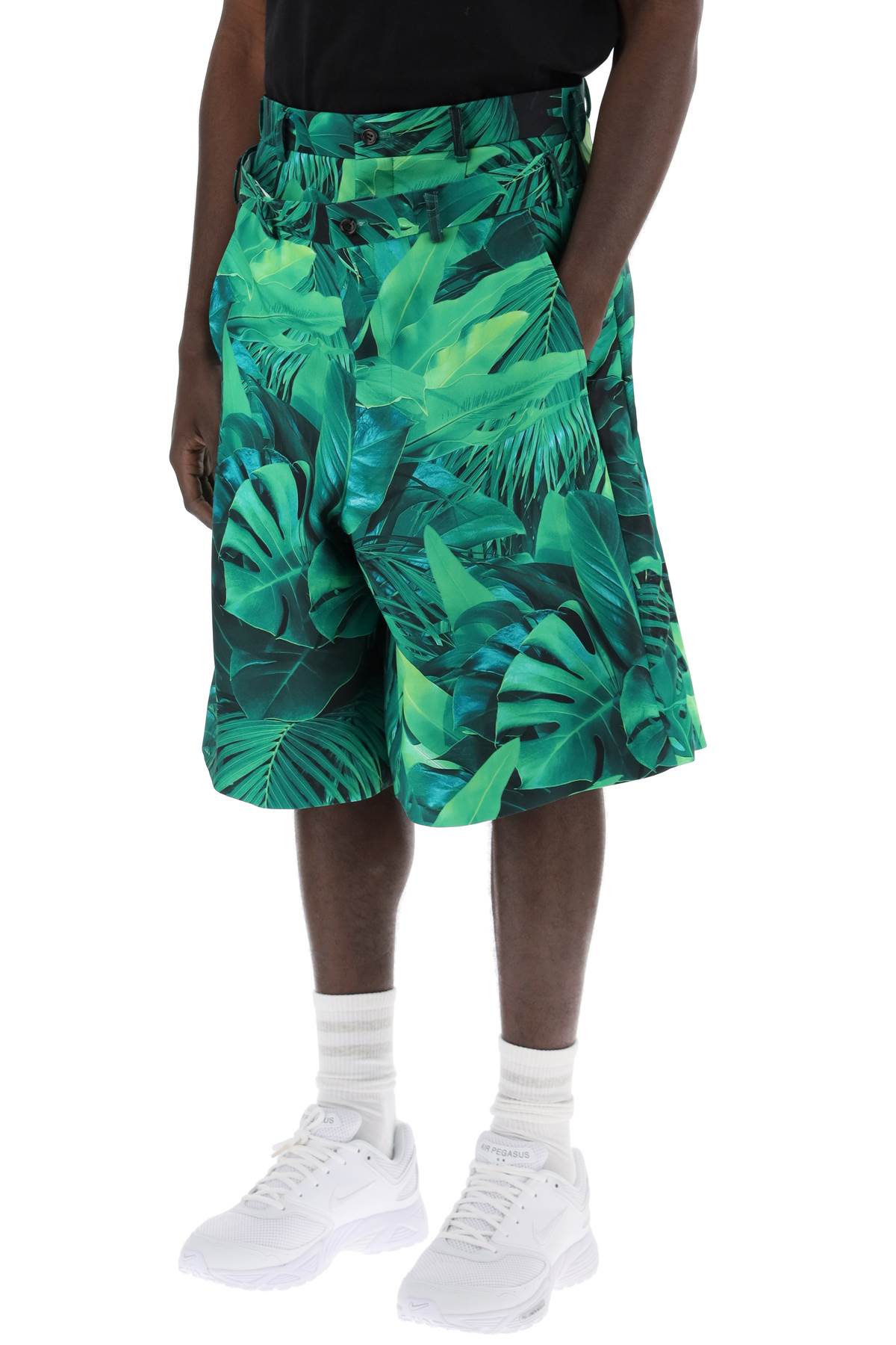 COMME DES GARÇONS HOMME PLUS Men's Jungle Print Bermuda Shorts with Double Front Layer - Size L