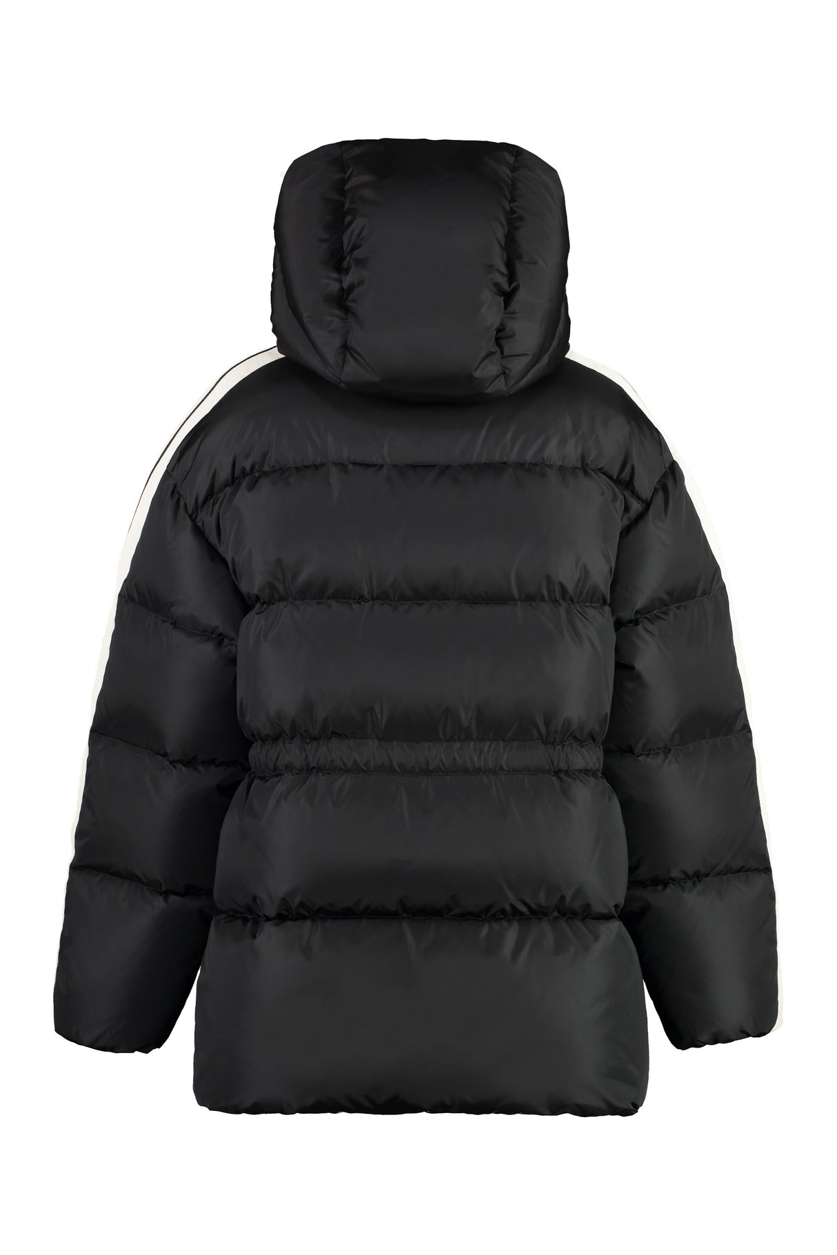 PALM ANGELS Hooded Tech Fabric Down Jacket with Contrast Stripes