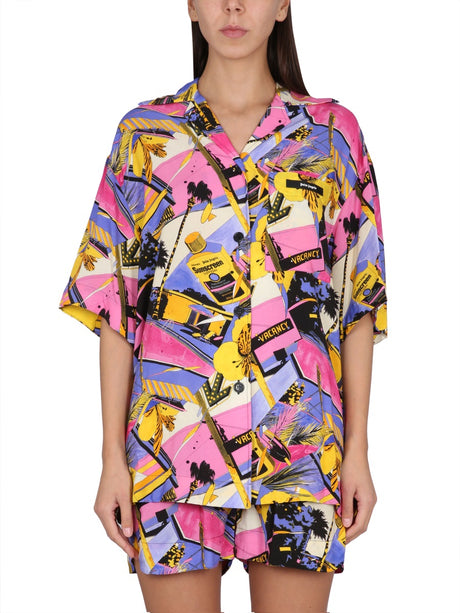 PALM ANGELS Trendy V-Neck Mini Print Button-Up Shirt