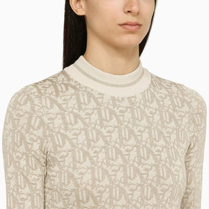 PALM ANGELS Ivory and Beige Jacquard Logo Viscose Dress for Women