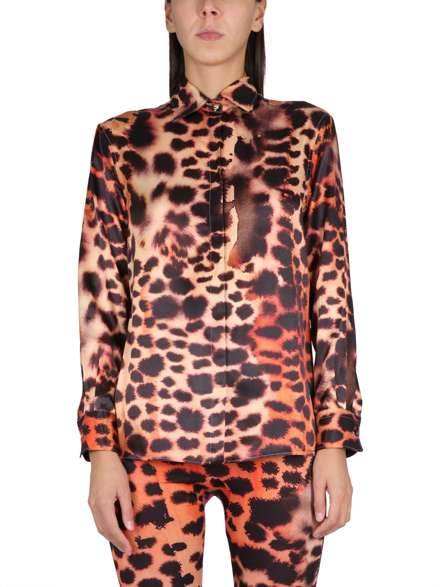 ROBERTO CAVALLI Animal Print Shirt with Classic Collar