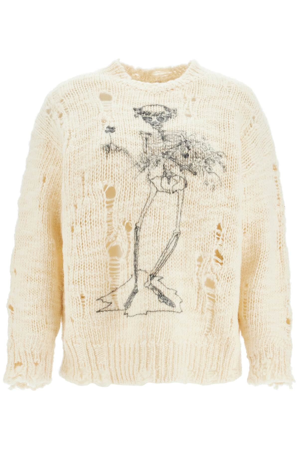 R13 Distressed Skeleton Graphic Wool Pullover