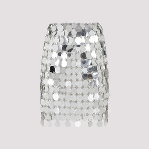 RABANNE Asymmetric Hem Metallic Silver Mini Skirt